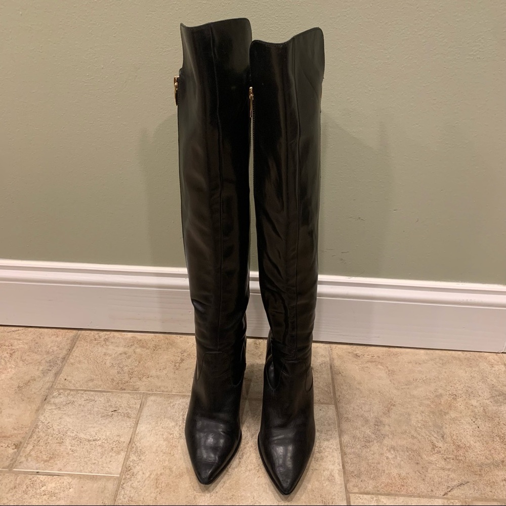 Sigerson Morrison Black Leather Over the Knee High Heeled Boots